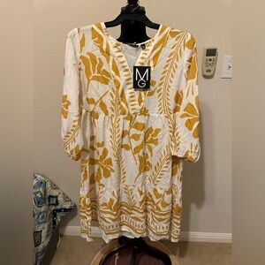 Mlle Gabrielle 3/4 Sleeve Dresses for Women‎ Yellow and White Floral. Sz S. NWT